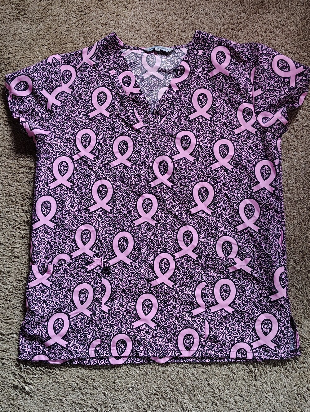 Banncock Scrub Top Breast Cancer Awareness Pink Ribbon Women's Sz S